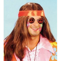 Perruque Cheveux longs Hippie Brun avec bandana