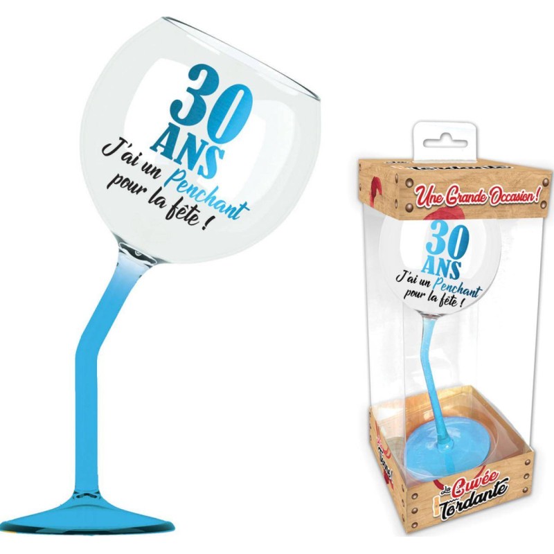 Verre à vin penché bleu 30 ans