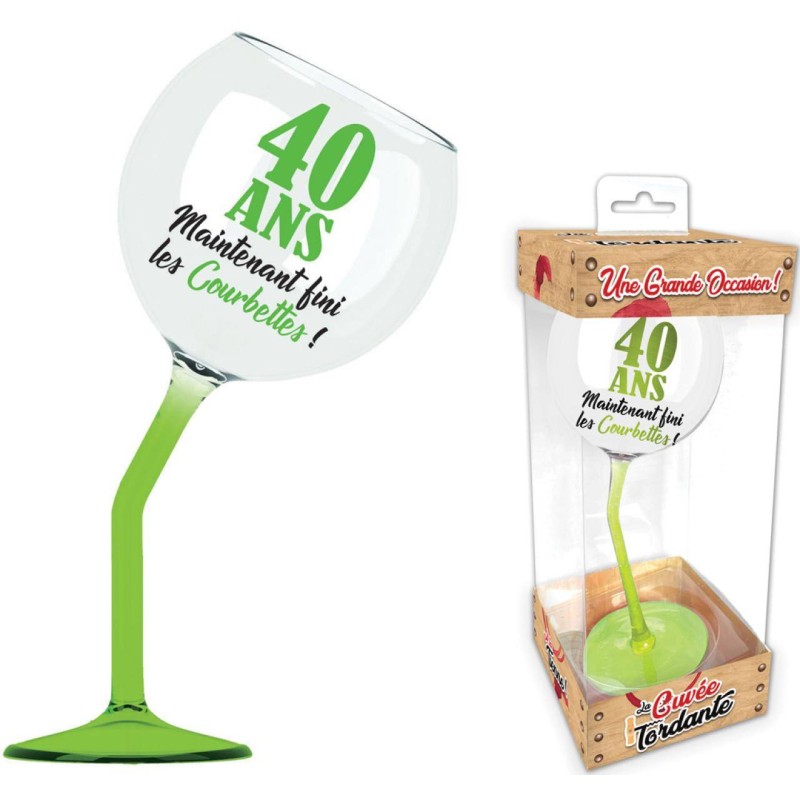 Verre à vin penché vert 40 ans