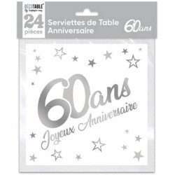 24 serviettes de table 60ans