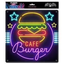 Plaque en métal effet néon Burger