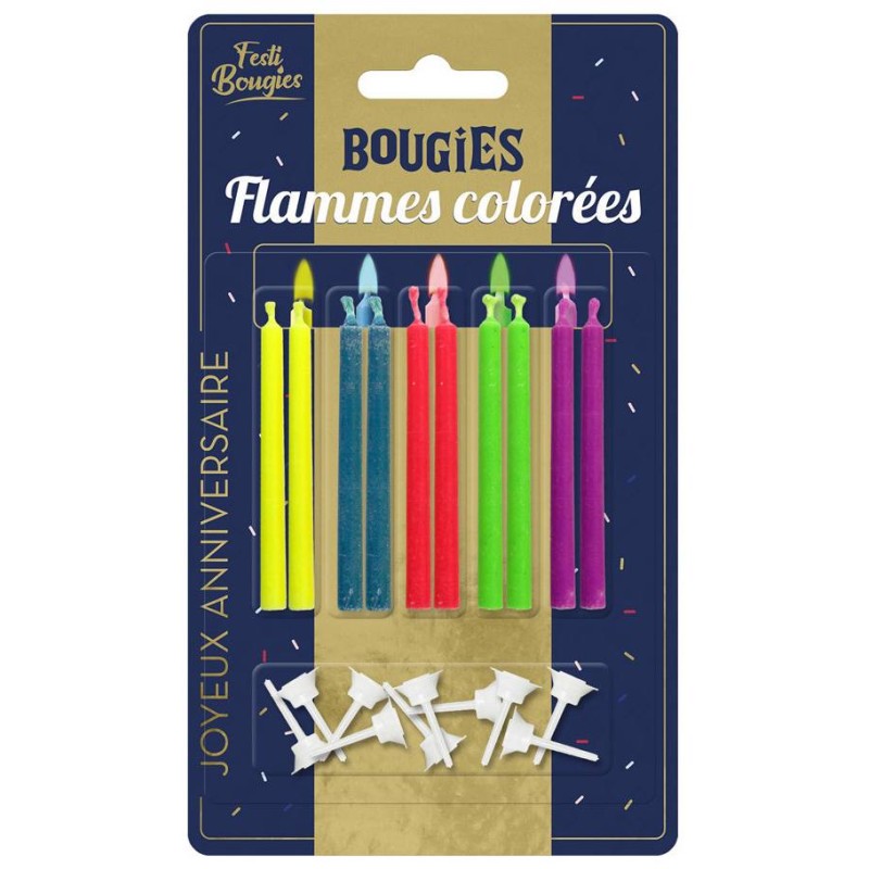 10 bougies flamme colorée