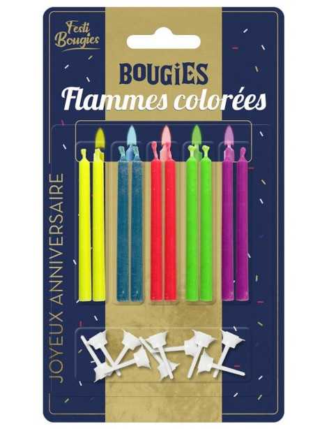 10 bougies flamme colorée