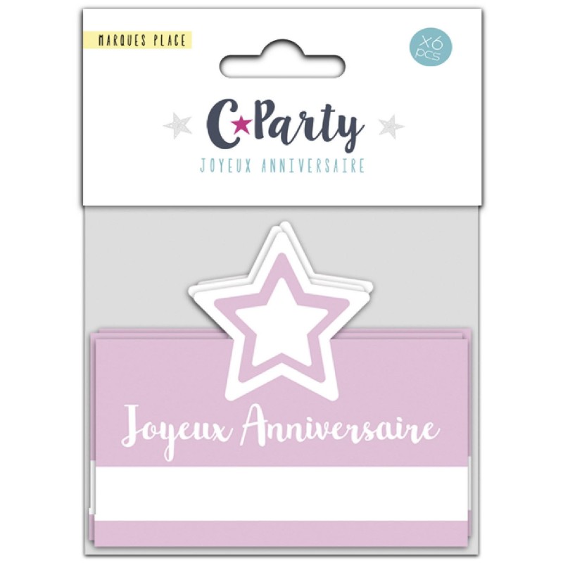 6 marque-places anniversaire rose