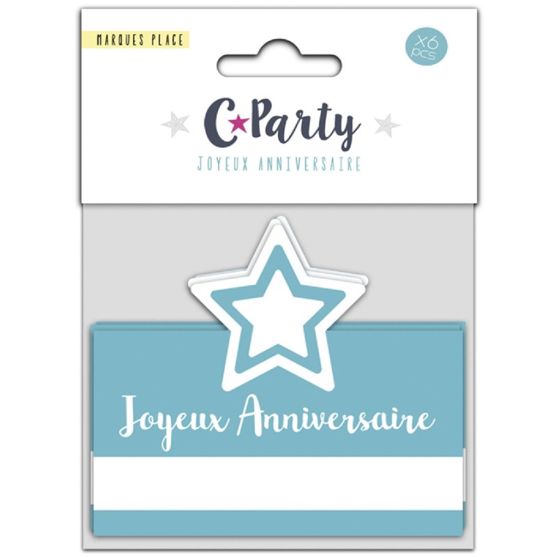 6 marque-places anniversaire bleu