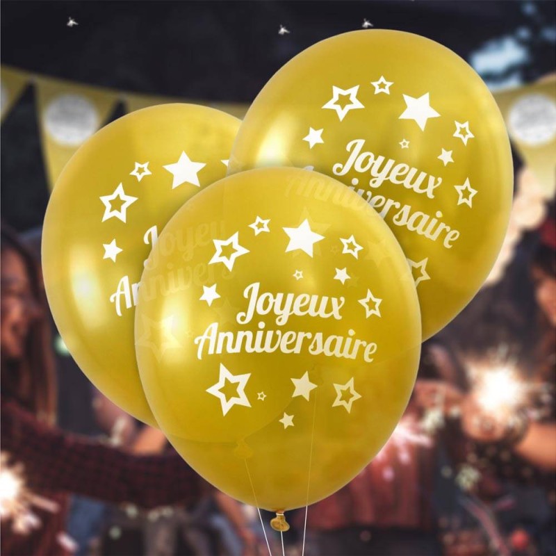 Sachet de 8 ballons anniversaire Chic or