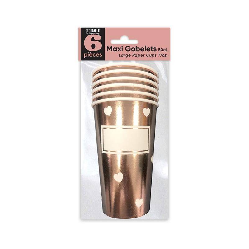 6 Gobelets Maxi 50cl Coeur Rose Gold