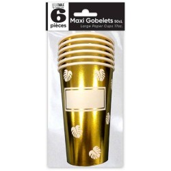 6 Gobelets Maxi 50cl Feuille Or