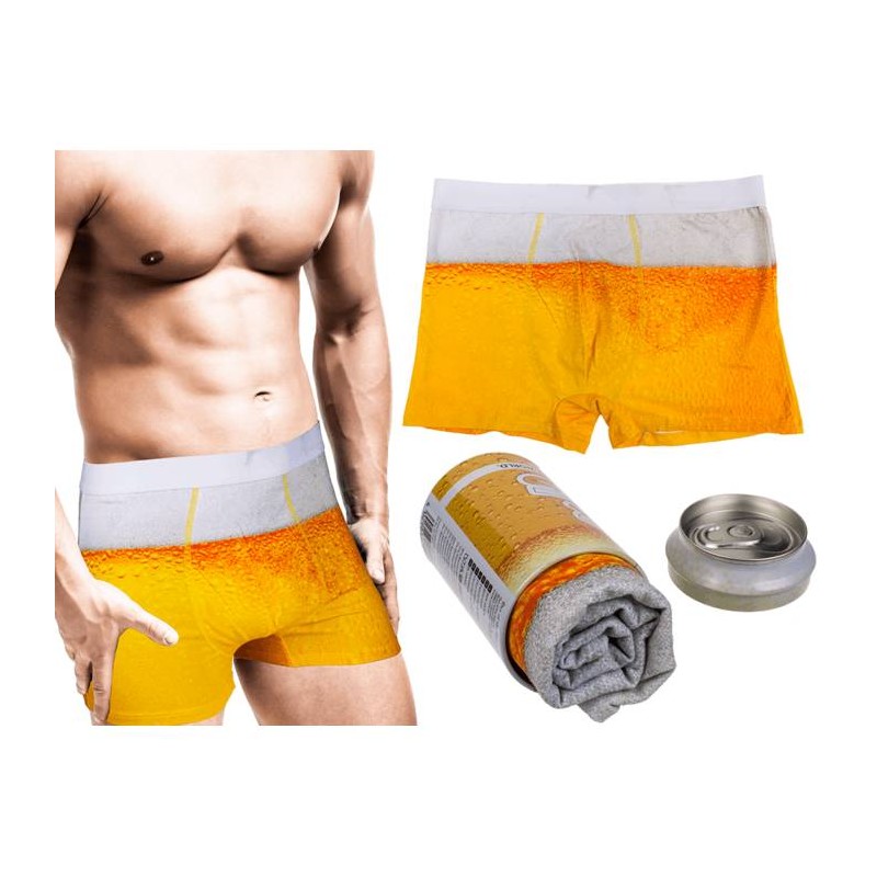 Boxer bière dans canette