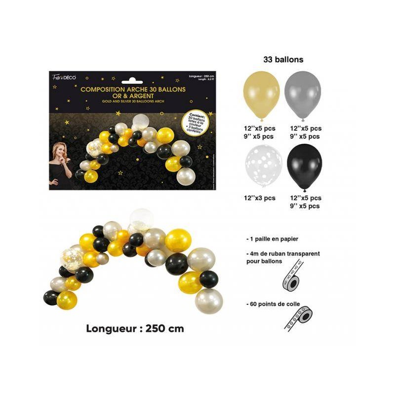 Compo arche 30 Ballons Or&Argent