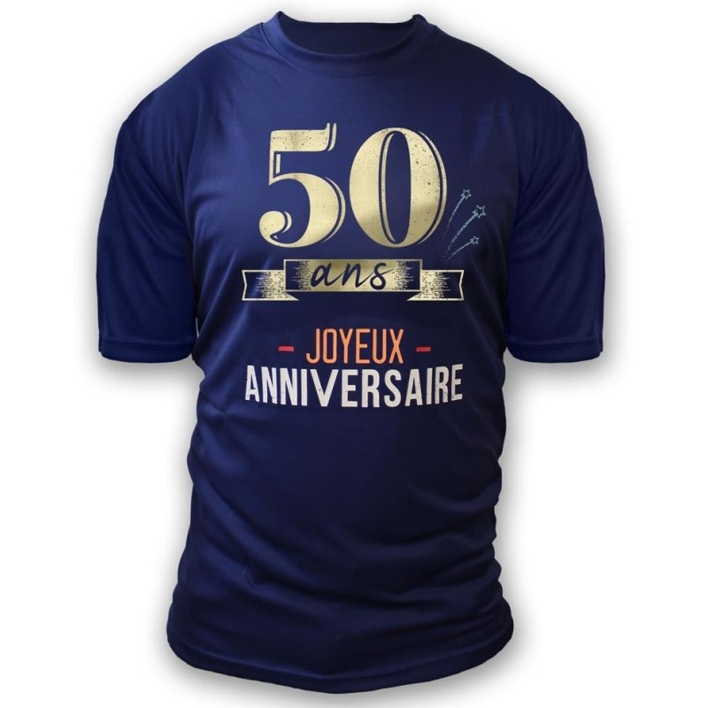 T-shirt bleu à dedicacer homme - Cadeau 50 ans
