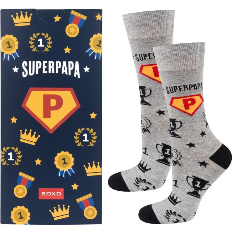 Chaussettes grises super papa - Cadeau fête des pères