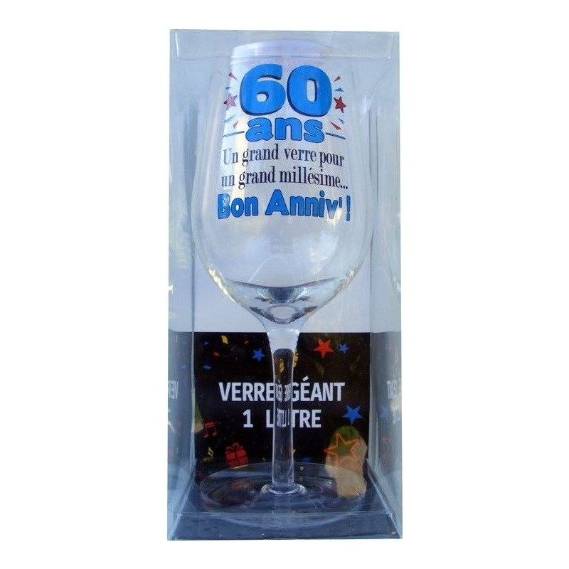 Verre à vin géant 1L - Cadeau 60 ans