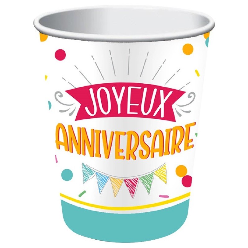 Pack 6 gobelets "joyeux anniversaire"