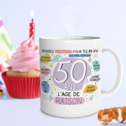 Mug féminin - Cadeau 50 ans l'âge de raison