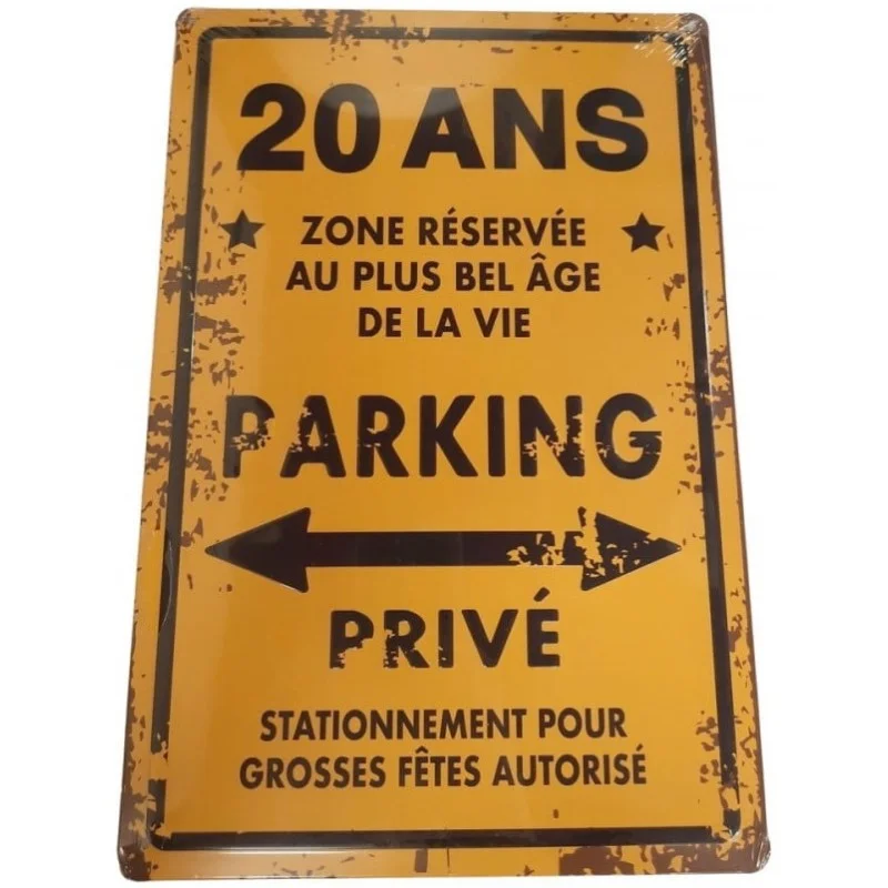 Plaque de déco en métal façon parking - Cadeau 20 ans