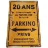 Plaque de déco en métal façon parking - Cadeau 20 ans