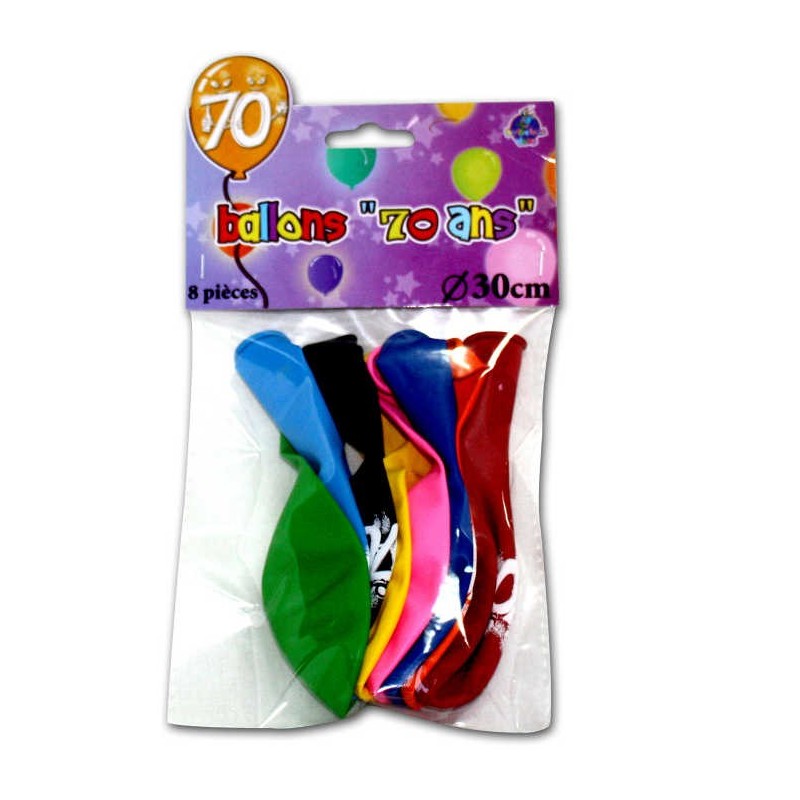 8 ballons couleurs anniversaire 70 ans