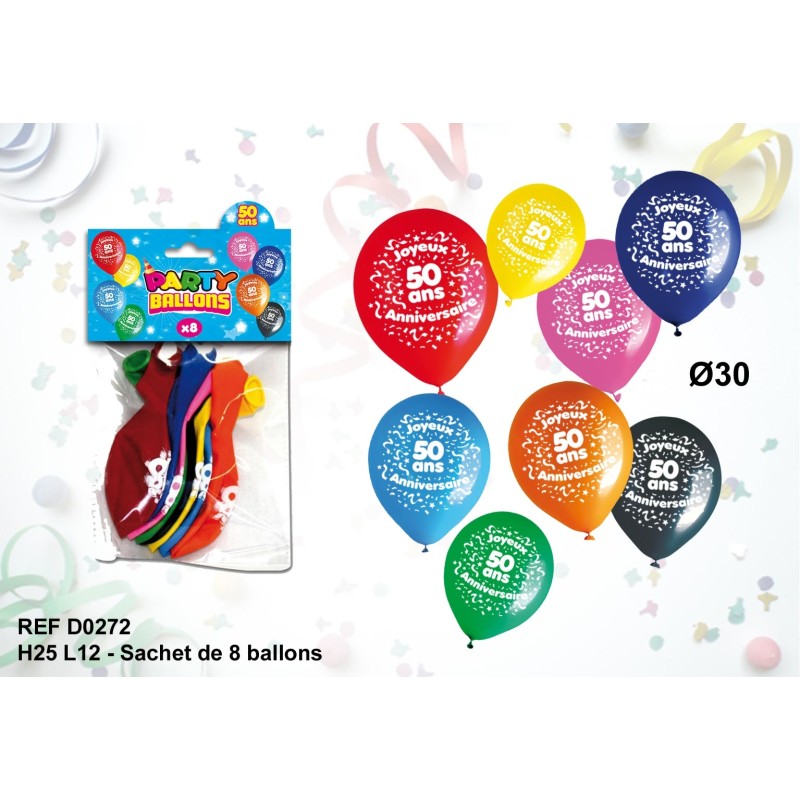 Sachet 8 ballons - 50 ans