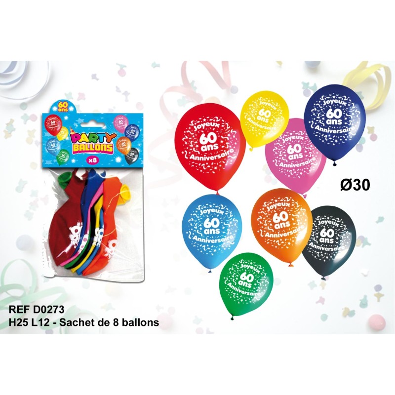 Sachet 8 ballons - 60 ans