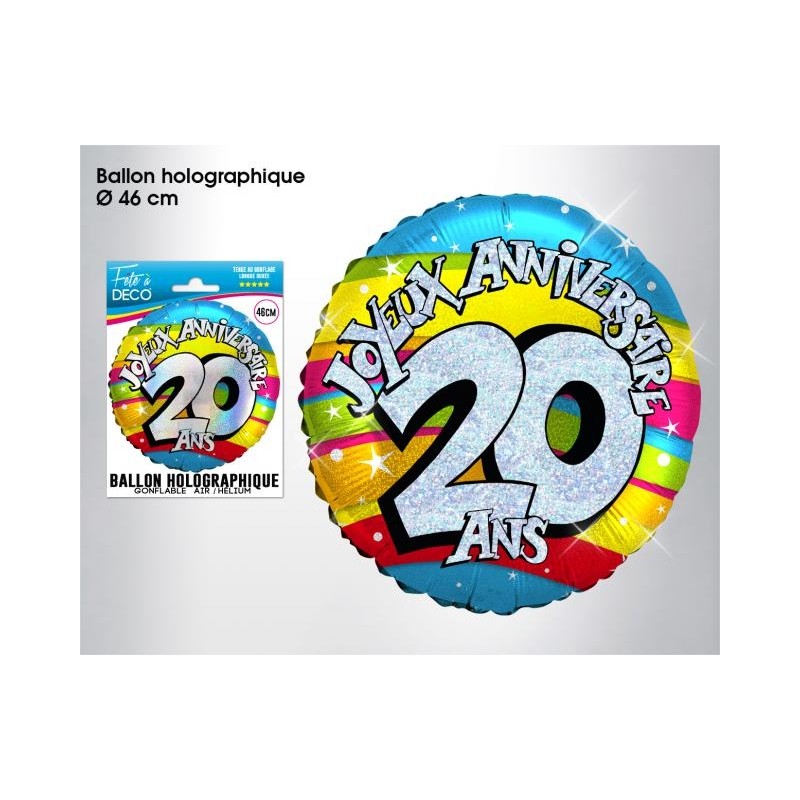 Ballon Holographique Hélium 20 ans