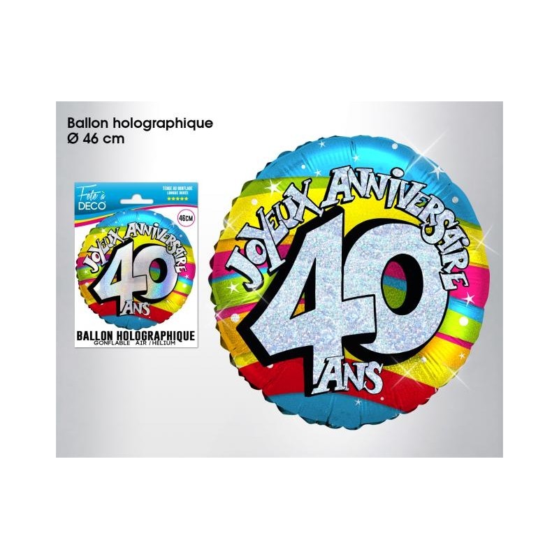 Ballon Holographique Hélium 40 ans