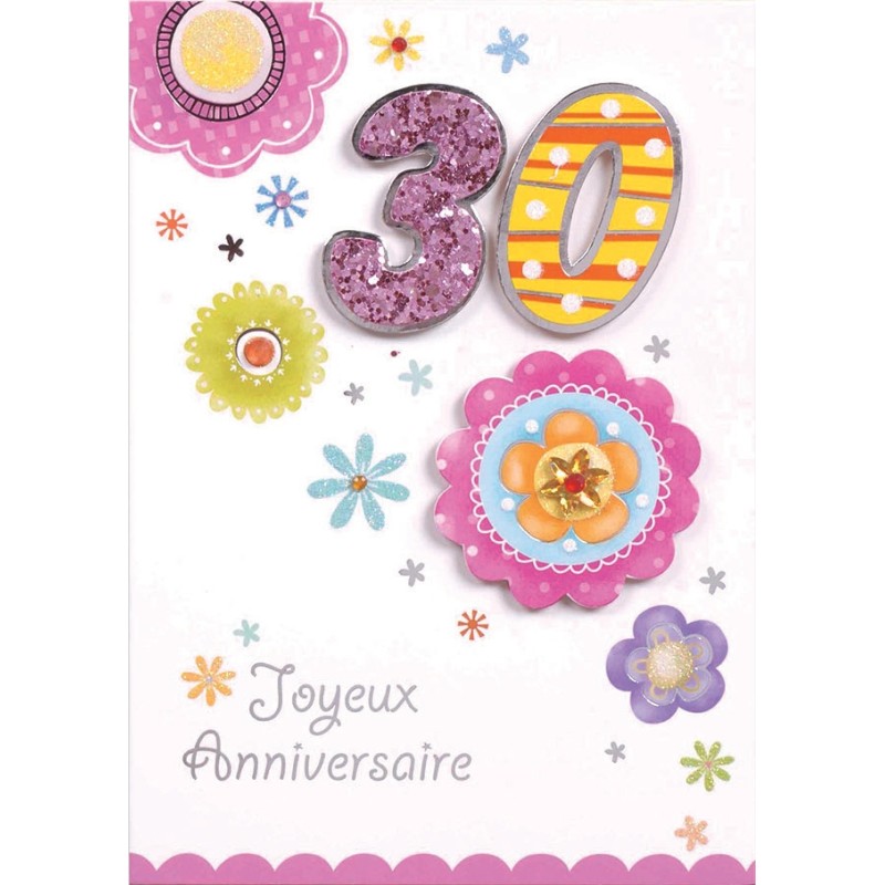 Carte Anniversaire 30 ans (22x12cm) réf: AD30A