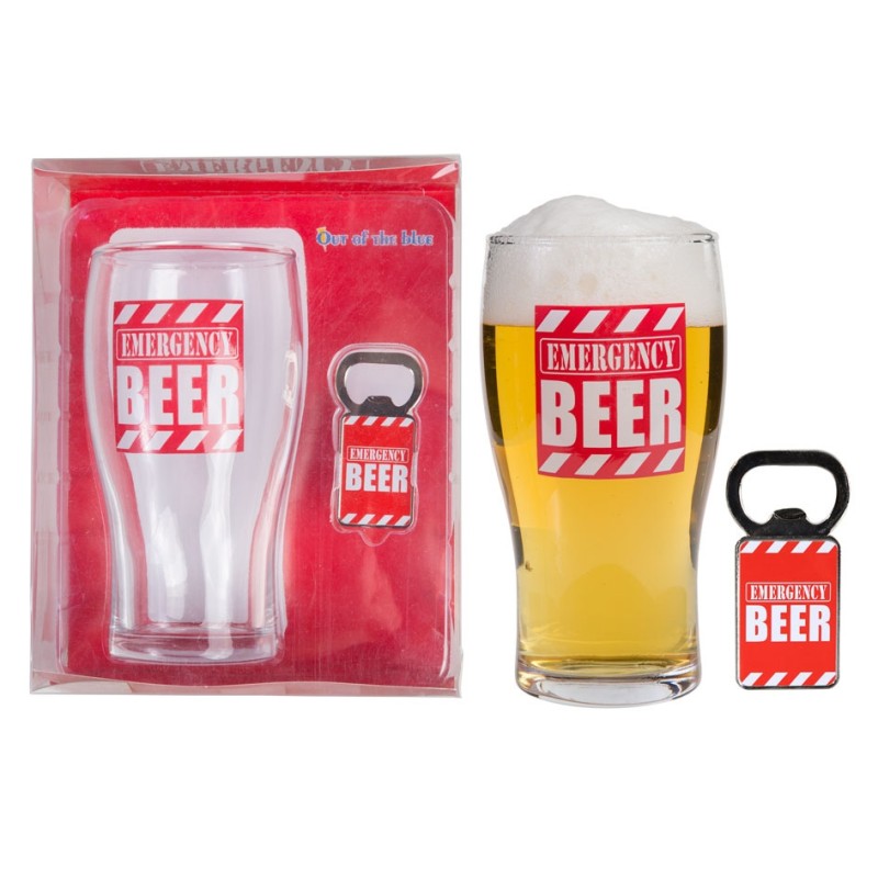 Coffret urgence verre à bière et décapsuleur