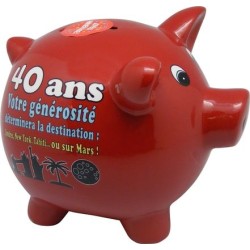 Tirelire cochon rouge 40 ans