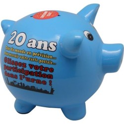 Tirelire cochon bleue 20 ans