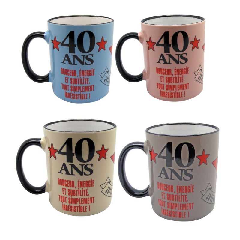 Mug 40 ans coloré - étoiles rouges