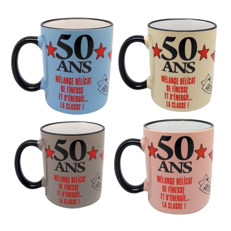 Mug 50 ans coloré - étoiles rouges