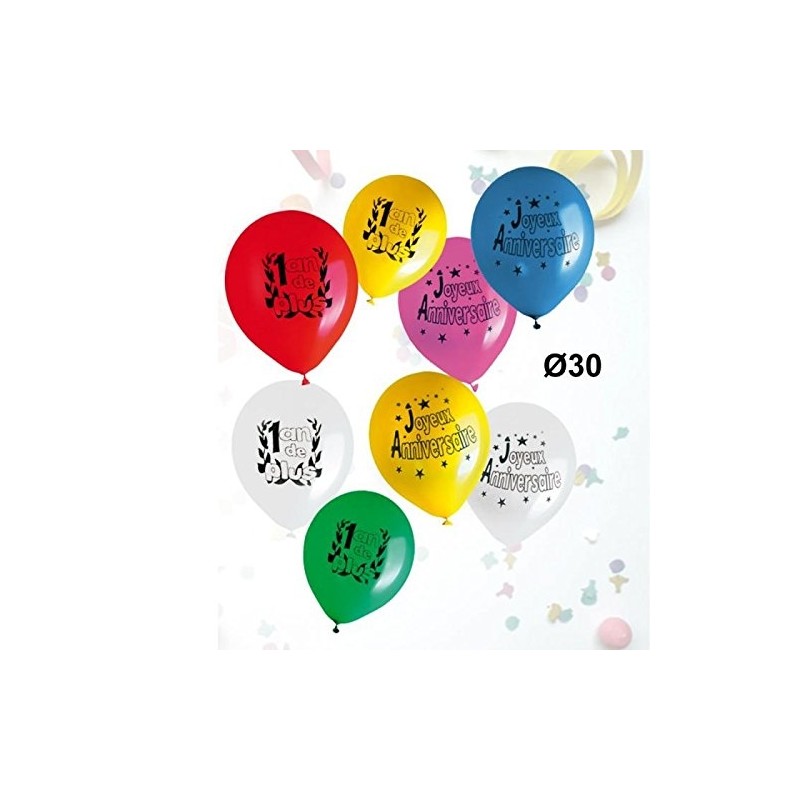 8 ballons colorés Joyeux anniversaire