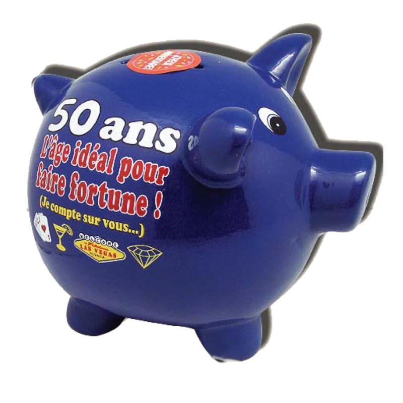 Tirelire cochon bleue 50 ans