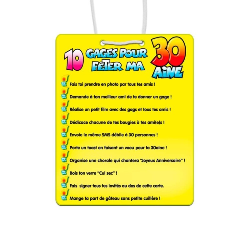 Carte 10 gages anniversaire 30 ans