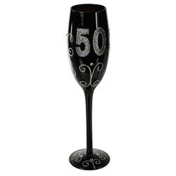 Flûte à champagne noire 50 ans écriture argentée