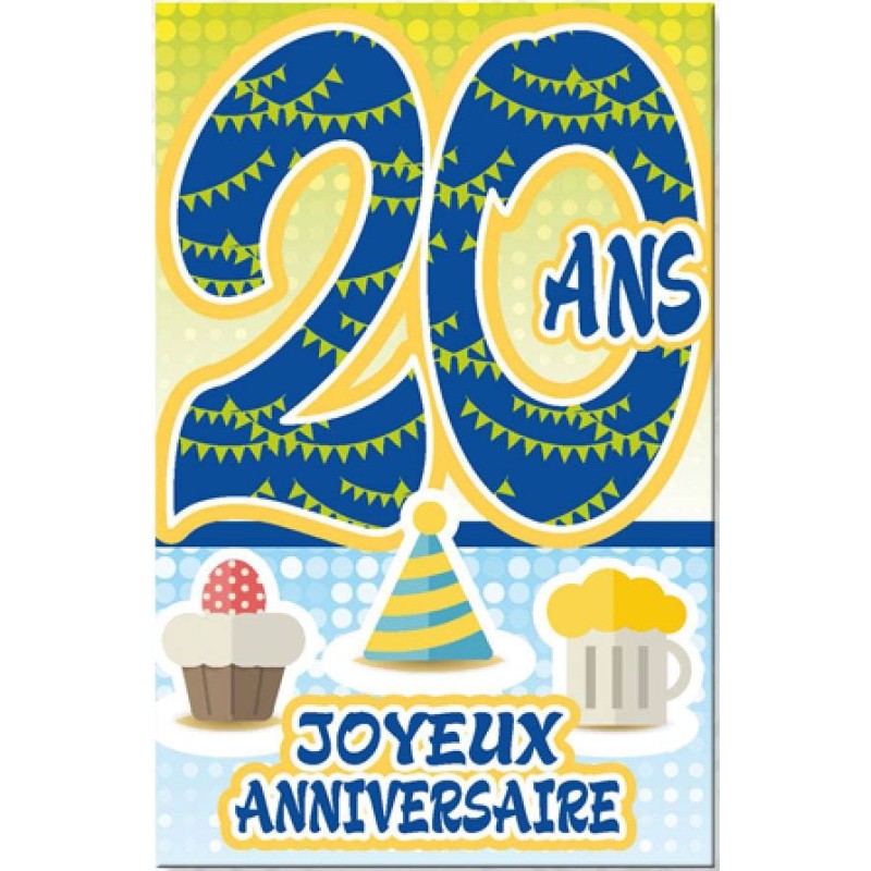 Carte anniversaire âge 20 ans jaune