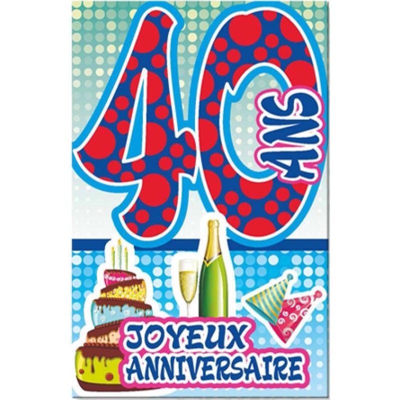 Carte anniversaire âge 40 ans bleu