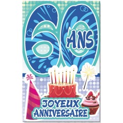 Carte anniversaire âge 60 ans bleu