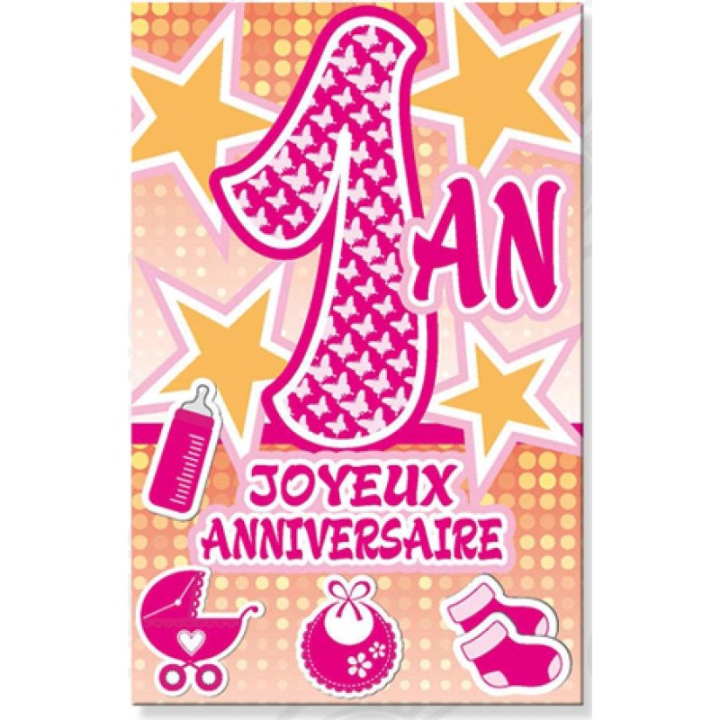 Carte anniversaire âge 1 an rose