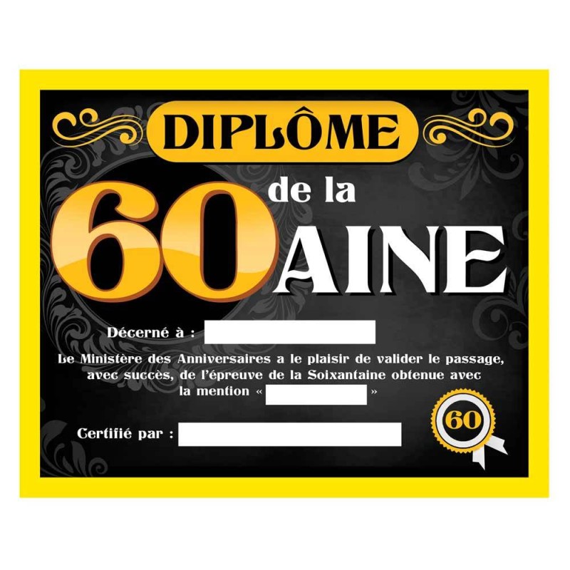 Diplôme De La 60aine Cadre Humoristique Anniversaire 60 Ans