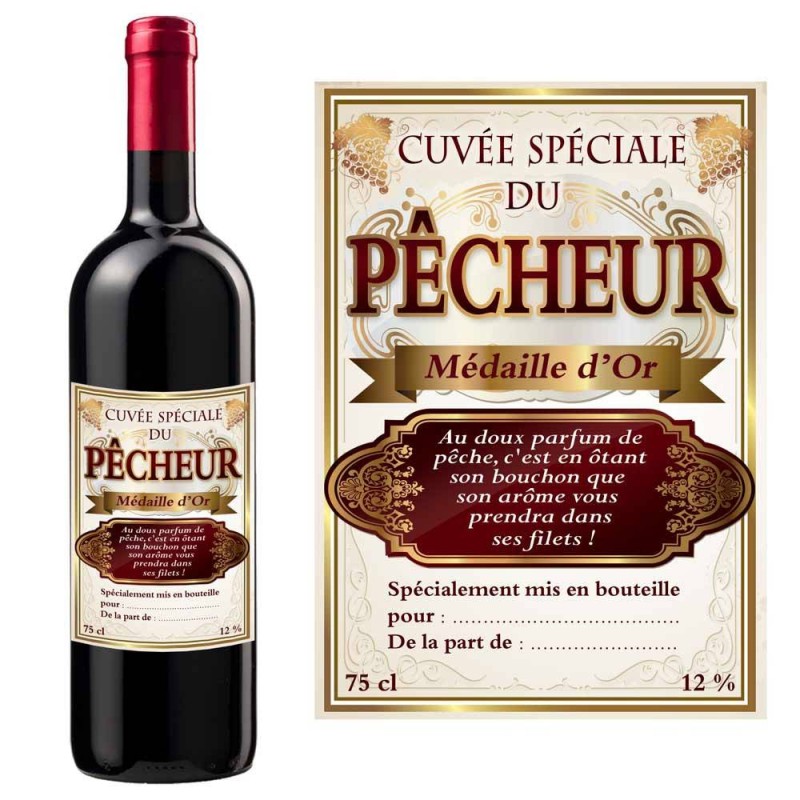 Bouteille de vin humoristique cuvée spéciale du pêcheur