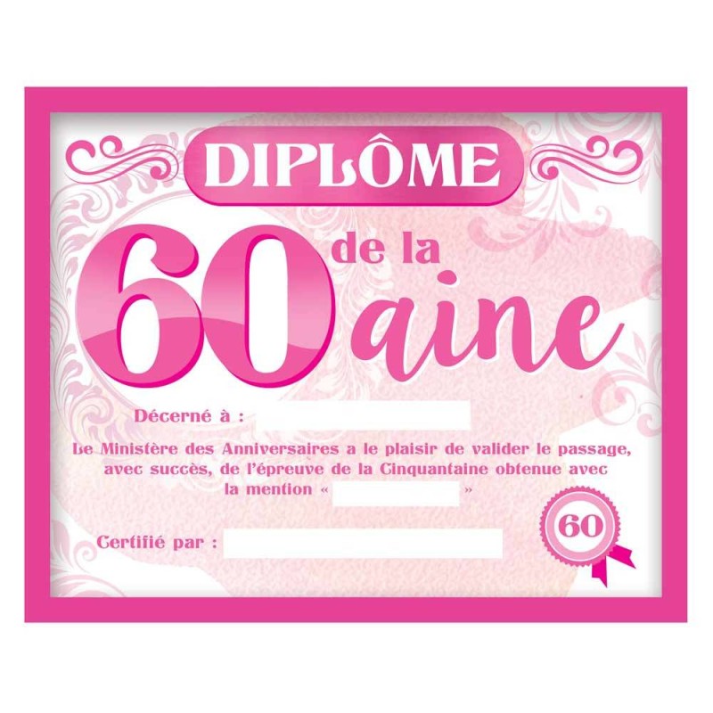 Diplôme de la 60aine femme