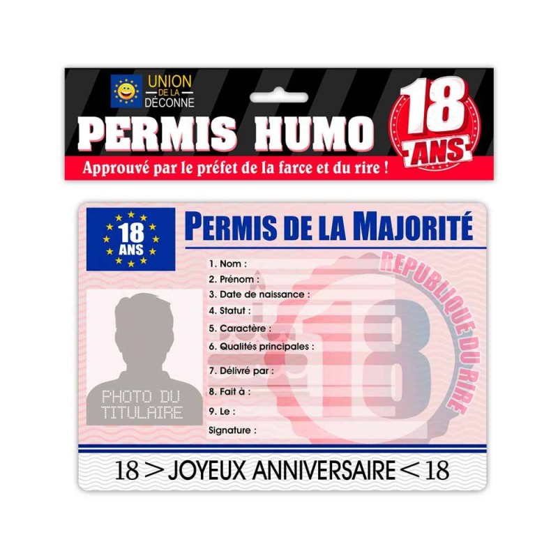 Permis humoristique 18 ans homme