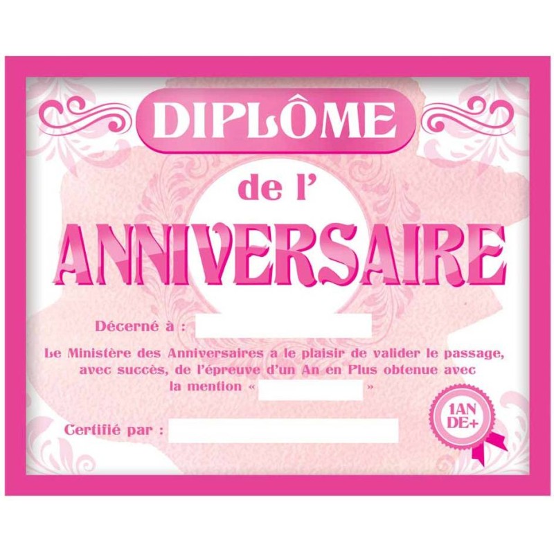 Cadre diplôme anniversaire femme