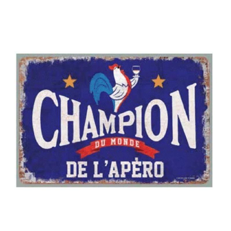 Plaque métal rétro champion apéro