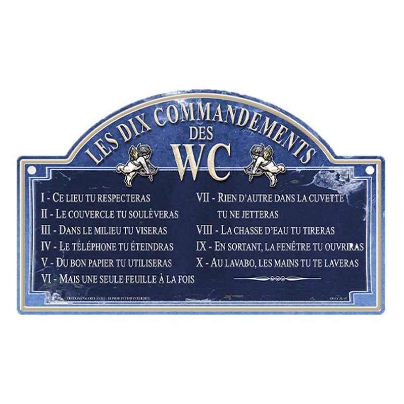 Plaque métal les dix commandements des WC